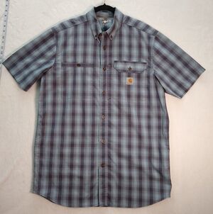 Men's Carhartt Force Blue Plaid Short Sleeve Shirt Large Tall